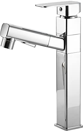 Wasserhahn Ausziehbar Waschtischarmatur mit Herausziehbarer Brause 2 Strahlarten Brause Einhebelmischer Bad Armaturen Waschbecken Chrom-Quadrat,Hoch