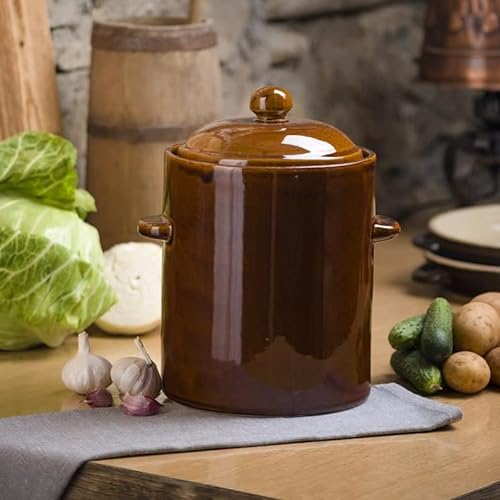 rg-vertrieb Sauerkrauttopf Keramikfass Steingut Einlegetopf Gurkentopf Tontopf Steinguttopf Gärtopf Keramiktopf Volumen (2,5L), Braun