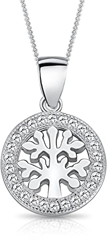 DTPsilver® Collar con Pequeño Colgante de Plata de Ley 925 - Colgante Árbol de la Vida con Circonita Cúbica - Con Cadena - Largo Ajustable: 40 a 45 cm