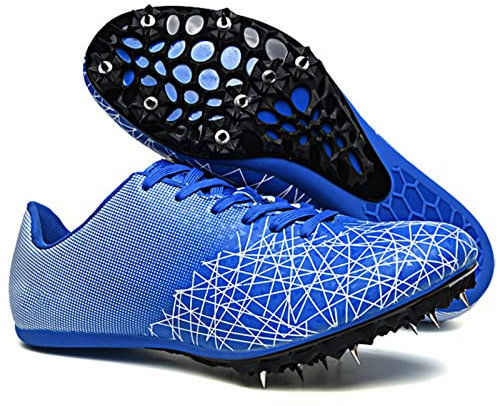 Leichtathletik-Nagelschuhe für Damen und Herren Bequemer, atmungsaktiver Herren-Laufschuh mit 8 abnehmbaren Nagelspikes Trainingswettbewerb für Weitsprung-Leichtathletikschuhe ( Color : Blue , Size :