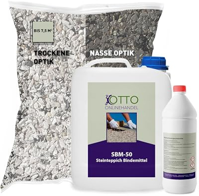 ST-EP Steinteppich Komplett-Set (Grigio Perla Venato) für ca. 7,5m² inkl. 2K Epoxidharz Bindemittel, natürlicher Steinboden, Marmorkies