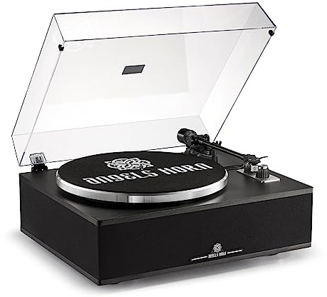 ANGELS HORN Bluetooth Vinyl Record Player - High-Fidelity 2-Speed Turntable with Built-in Speakers - Includes Phono Preamp & Magnetic AT-3600L Cartridge - Black Classic Edition