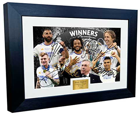 30,5 x 20,3 cm, A4 Real Madrid Champions League Gewinner 2022 Feier Benzema Modric Marcelo Kroos Casemiro Ancelotti Autogramm Foto Foto Bilderrahmen Fußball Poster Geschenk