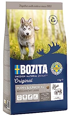 Bozita Hundefutter Original Puppy & Junior XL Lamm – 3 kg weizenfreies Trockenfutter für Welpen, Junghunde sowie säugende Hündinnen größerer Rassen – Ausgewogene Ernährung für gesundes Wachstum
