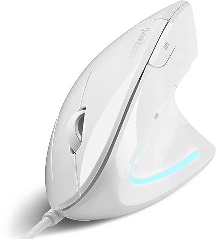 perixx PERIMICE-513W Wired Ergonomic USB Mouse - 6 Buttons with 1000/1600 DPI - Vertical Right-Handed Design - White