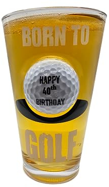 solo-pro master your game Birthday Celebration Pint Glass Unique Novelty Design Real Golf Ball Embedded Gift Dad Him Her (40TH)