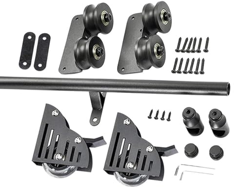 Rolling Ladder Hardware Bibliothek Bücherregal Schiebeleiter Hardware-Kit mit Bodenrolle Räder, 3,3ft-20ft schwarzem Stahl Rundrohr (Keine Leiter)