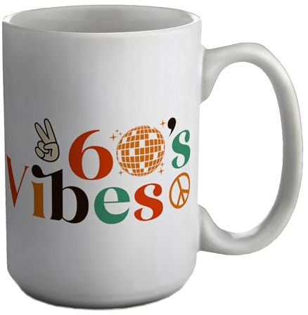 Shopagift 60's Vibes Mug 1960 Rock n Roll Soul Motown Disco Ball White 15oz Large Ceramic Cup