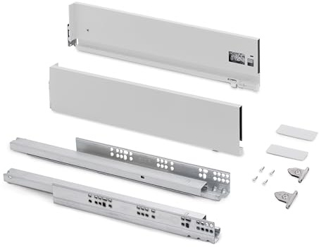 Emuca - Schubladen-Kit für Küche und Bad mit 3D-Regelung, Höhe 131mm, Tiefe 500mm, 40 Kg, sanftes Schließen, Panels nicht enthalten, Stahl, Weiß