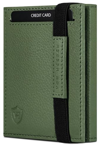 VON HEESEN Slim Wallet mit Münzfach & RFID Schutz - Leder Geldbörse Herren klein - Mini Geldbeutel Damen Portmonee - Kartenetui Echtleder Karten Portemonnaie - Kreditkartenetui Grün