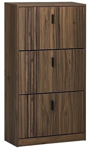 HOMCOM Skoskåp med 3 klaffar, 18 par, skoskåp med 3 fack, stor kapacitet för entré, hall, vardagsrum, 63 x 24 x 117 cm, mörk valnöt