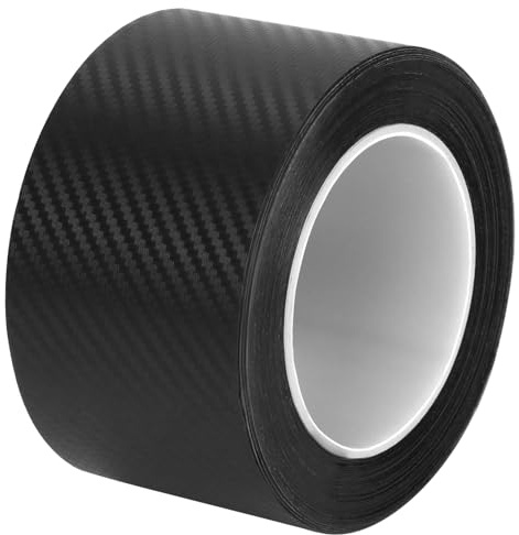 QWORK® Auto Einstiegsleisten Kohlefaser Aufkleber, 7cm x 10m Aufkleber, Universal Schutz für Autotür, Einstiegsleisten und Stoßstange, Schwarz