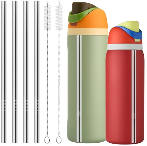 XZESH Metal Straw Replacement for Owala Water Bottle 24 oz 32 oz Accessories, With 2 Straw Cleaner, Reusable Stainless Steel Straws Compatible With Owala Water Bottle - 4pcs