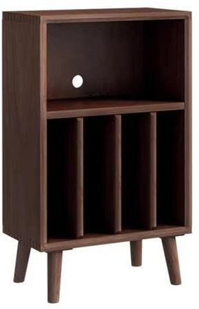 LYXWGRZD Audio Rack HiFi Regal aus Massivholz, Phonoschrank mit hoher Kapazität, Audio-Rack mit vertikaler Lagerung, Record Player Stand mit Loch auf der Rückseite, stabile Tragfähigkeit(Walnut color)