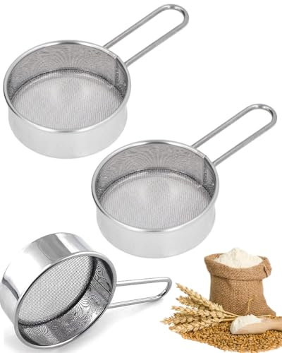 TOZBLEU Passoire à Mailles Fines,2 pcs Tamis à Farine en Acier Inoxydable,Multifonctionnel Farine Passoire Tamis à Farine Patisserie Passoires avec Poignée pour Pâtisserie,Confiture,Sucre,Farine