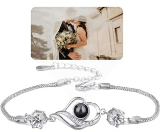 AVINVAN 925 Sterling Silber Personalisiertes Armband für Frauen - Foto Armband mit Benutzerdefinierte Gravur - Beste Freundin Geschenk Erinnerung Armband, One Size, Sterling-Silber, Zirkonia
