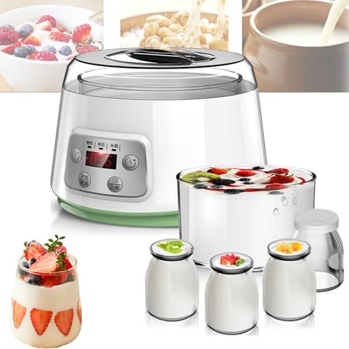 VoOqo Yogurtiera Automatica, Macchina per la Fermentazione Domestica Intelligente, Yogurtiera Digitale con Display LCD a 4 Vasetti, Strumento per Filtrare Yogurt al Formaggio e Latte di Soia per Casa