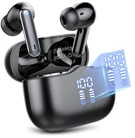 Wireless Earbuds, Bluetooth 5.4 Headphones in Ear with 4 ENC Noise Cancelling Mic, New Wireless Earphones HiFi Stereo Deep Bass 40H Playtime, Dual LED Display, Bluetooth Earbuds IP7 Waterproof, USB-C