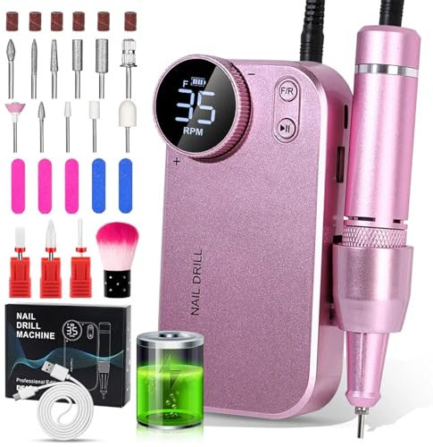 Boyuan Ponceuse Pour Ongles Professionnelle 35000RPM Pour Manucure Pédicure Electrique Portable Rechargeable Avec Affichage LCD Intelligent Pour Domicile/Salon, Retirer Vernis/Gel