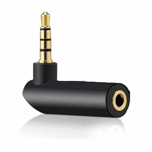 TECHZOCO Adaptador Audio Jack 3.5 mm ángulo acodado 90º de 4 Pin, Adaptador Auriculares Jack 3.5 mm, Adaptador de Audio en ángulo Recto, Apto para Altavoces, Auriculares, Móvil, Tablet, MP3, Negro