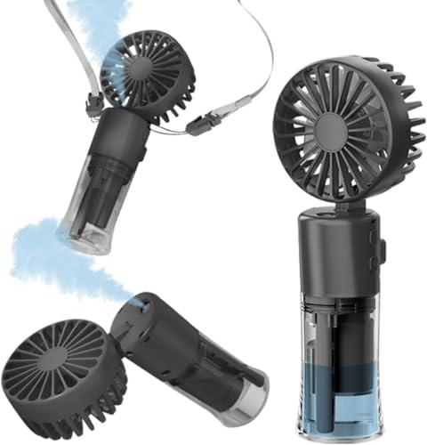 Frelisiy Handheld Misting Fan, Multi-purpose for Portable Mini Mister Neck Fan, 1500mAh Desk Fan, 4 Speed Adjustable, Suitable for Women, Home, Office, Travel (Black)