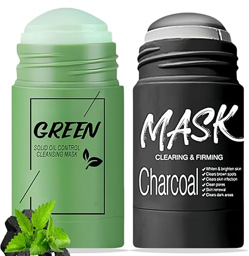 Lot de 2 bâtons de masque à l'argile au thé vert et au charbon de bambou. Nettoie les points noirs. Convient à tous les types de peau. Masques faciaux pour les pores et les soins de la peau, bâton de