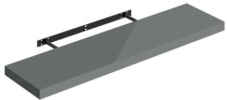WOLTU Mensola da Muro, Mensola da Cucina con Staffa Metallica Invisibile, Scaffale da Parete per Camera da Letto, Soggiorno, Ufficio, Bagno, MDF, Grigio Lucido, 90x22,9x3,8cm