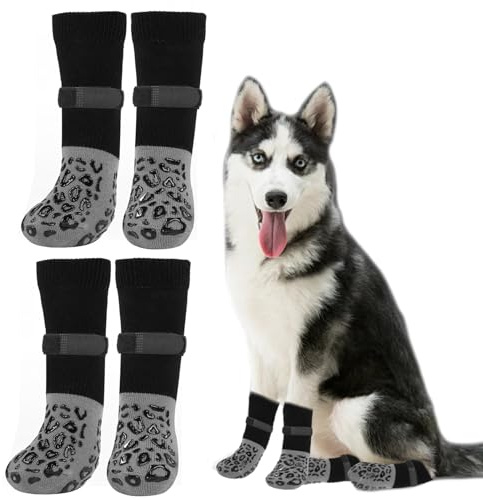 YEAMLTE Hundeschuhe, 2 Pairs Doppelseitige Anti Rutsch Socken Hund, Hunde Schuhe mit Verstellbarem Klettverschluss, Verhindert Lecken, für Hundeschuhe Pfotenschutz Outdoor (L)