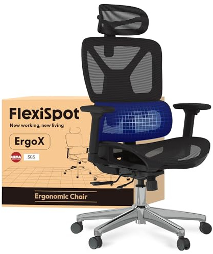 FLEXISPOT Ergonomischer Bürostuhl Schreibtischstuhl, 3D-Armlehnen, 3D-Kopfstütze, 5D-verstellbare Rückenlehne, Atmungsaktiver Sitz Belastbar bis 130 kg Arbeitsstuhl, Schwarz