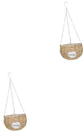 HANABASS 2 pcs Round Shape Woven Flowerpot Pendant Decorative Hanging Flower Basket for Home Balcony and Garden Small Plant Holder for Small Flowers and Greenery
