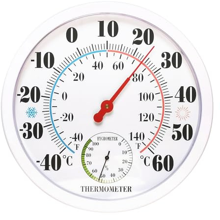 Termometro igrometro per interni ed esterni, termometro esterno da 10 pollici, con grandi numeri, 2 in 1, termometro da parete, per case, serre, giardini