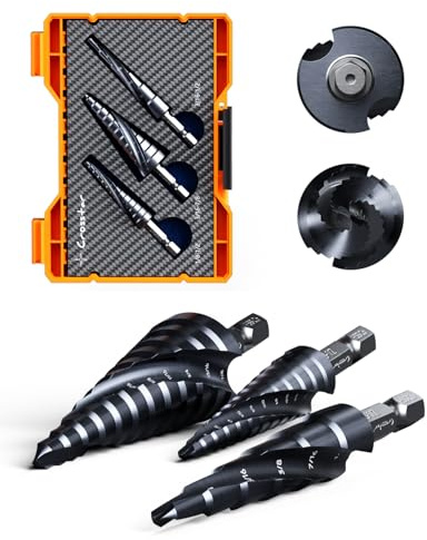 Crosstar M35 Cobalt Step Drill Bit Set, 3PCS TiAlN Coated Unibit with Double Spiral Flutes, 1/8 to 7/8 Hex Shank, for Metal, Stainless Steel, Aluminum, Wood, Plastic - Impact Ready