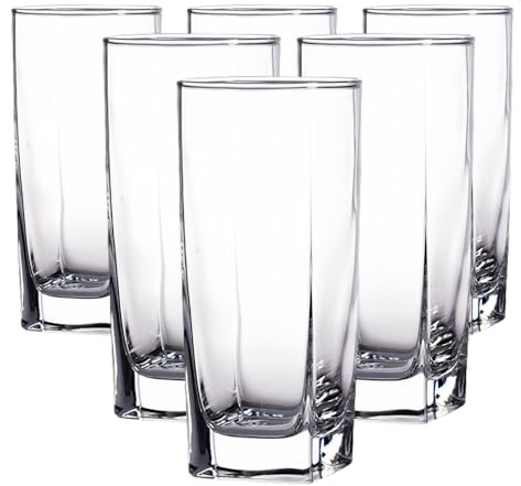 Supercap - Verres à vin highball, verres à vin en cristal, tasses en verre à fond carré, verres refroidisseurs de boissons pour cocktail, café glacé, bière, whisky, vin, eau, ancienne (clear, 6pcs)