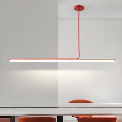 Yuelux Moderne LED Pendelleuchte, Dimmbare Hängelampe mit Fernbedienung für Esszimmer, Kücheninsel und Büro, Lineares Design, Wahlweise Warmweiß/Kaltweiß Rot, 150cm