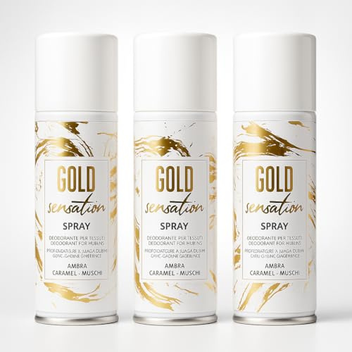 HOME PRO Gold Sensation - Desinfectante en spray para tejidos, perfume de ambiente, ambientador de interiores, higieniza ropa, salvavidas tejidos, come olores, armario de bolsillo, 3 x 150 ml
