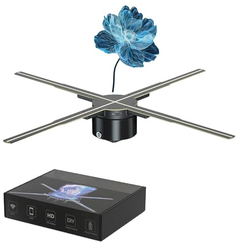 DEEguess Proiettore Olografico 3D con Ventola Wi-Fi, 576 Perline Luminose A LED, Display per Proiettore Video Pubblicitario Olografico per Aziende, Feste, Mostre di Halloween, ECC