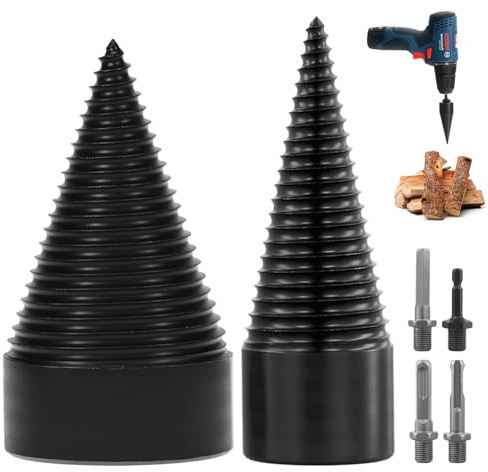 QWORK® Punta Spaccalegna, 32 mm e 50 mm Trapano per Spaccalegna con 4 Manici, Trapano Spaccalegna Cono, per Martello Elettrico