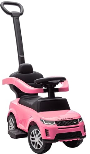 AIYAPLAY LAND ROVER DISCOVERY lizenzierte Baby Schiebeauto, 2-in-1 Auto mit abnehmbarem Schiebegriff, Fuß zum Boden Schiebeauto mit Lagerung, Sicherheitsgeländer, für Kleinkinder 18-36 Monate, rosa