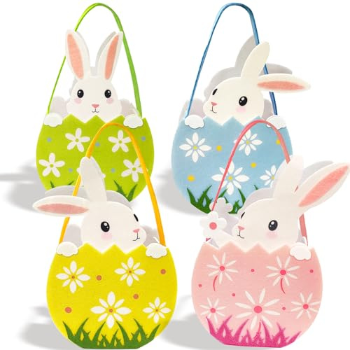 BOYATONG 4X Osternest mit Hase - Osterkörbchen zum Befüllen aus Filz - Osterkörbchen mit Henkel für Kinder - Ostertüten zum Befüllen für Eiersuche & Dekoration