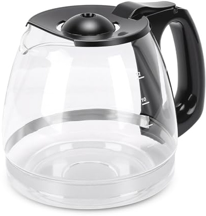 Garsent Jarra de café de Repuesto Universal, Olla de Vidrio para s de Goteo - Vidrio, Mango de Fácil Agarre, Tapa Negra, Marcas de Capacidad, Fácil de Limpiar (Repuesto para taza BD 12 1.8L)