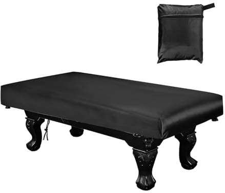 YELARXI Billiard Pool Table Cover, Waterproof Dustproof Billiards Accessories with Storage Bag, 8 ft & Oxford & Silver-Plated & Black - Fitting For(Snooker Billiard Table/Outdoor/Indoor)
