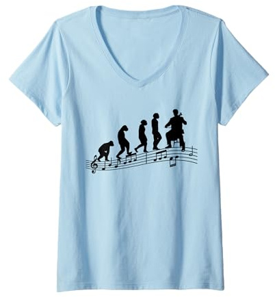 Femme Musicien violoncelliste Evolution Joueur de Violoncelle T-Shirt avec Col en V