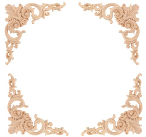 VORCOOL 4 Stück Massivholz Blumen Ornamente Holz Applikationen Für Möbel Dekoration 10X10 Cm Unbehandelt