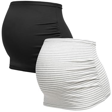 Herzmutter Bauchband Schwangerschaft - 2er-Set - Baumwolle - Umstands-Bauchbänder - Rückenwärmer-Shirtverlängerung - 6000 (Schwarz/Gestreift, L)