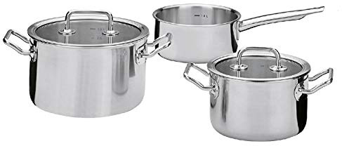 KÜCHENPROFI Topf-Set BRIGADE BASIC 3-tlg., Kochtöpfe mit Glasdeckel | Edelstahl 18/10, induktionsgeeignet, spülmaschinenfest, für alle Herdarten, mit Glasdeckel, 3-teiliges Kochgeschirr-Set
