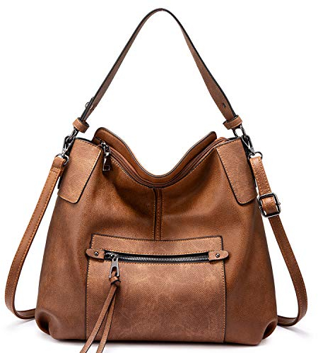 Realer Handtasche Damen Shopper Leder Umhängetasche Groß Schultertasche Frau Elegant Henkeltasche Hobo Taschen mit Abnehmbar Schulterriemen Braun