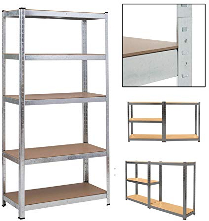 Lagerregal Metallregal Kellerregal Steckregal Werkstattregal Schwerlastregal 5 soliden Böden MDF Höhenverstellbar, bis 875 kg Traglast, 200x100x50cm, Verzinkt