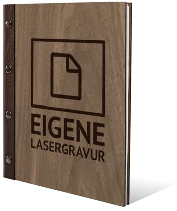Personalisiertes Stammbuch aus Holz mit Leder Rücken A5 oder A4 - Eigene Gravurdatei hochladen Schwarz-Weiß
