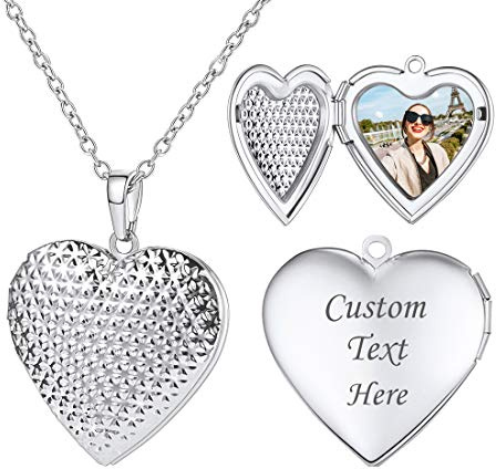 U7 Collier Femme Porte Photo Personnalisé Pendentif Médaillon Coeur Motifs de Points avec Chaîne Fine Réglable 55cm