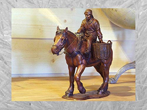 IDYL Bronze-Skulptur Garnelenfischer auf Pferd | 28x18x32 cm | Klassische Bronze-Figur handgefertigt | Gartenskulptur oder Wohnbereich-Dekoration | Hochwertiges Kunsthandwerk | Wetterfest